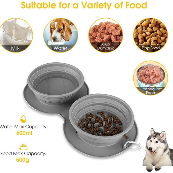 Silicone Foldable Slow Feeding Pet Bowl - Travel Functional Trendify